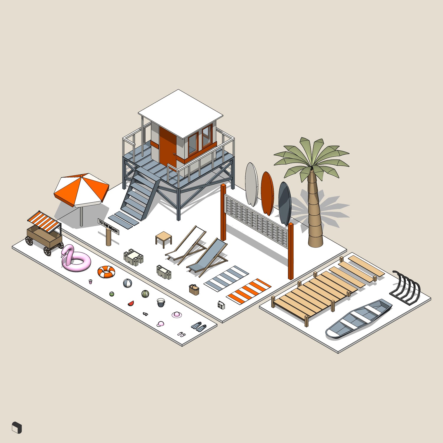 Beach Area Revit 3D Model - High Quality Architectural 3D Asset - View 2
