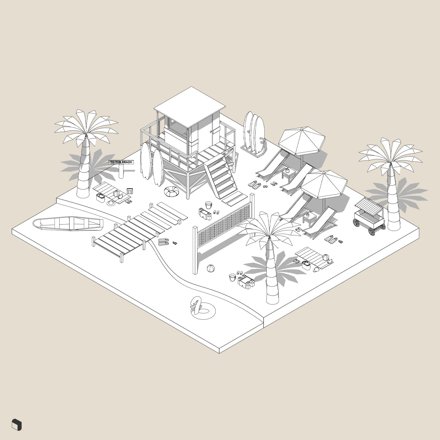 Beach Area Revit 3D Model - High Quality Architectural 3D Asset - View 3