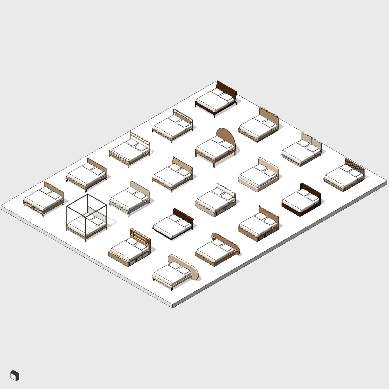 3D Model Revit Parametric Bed Frames Digital Artwork drawings | Toffu Co