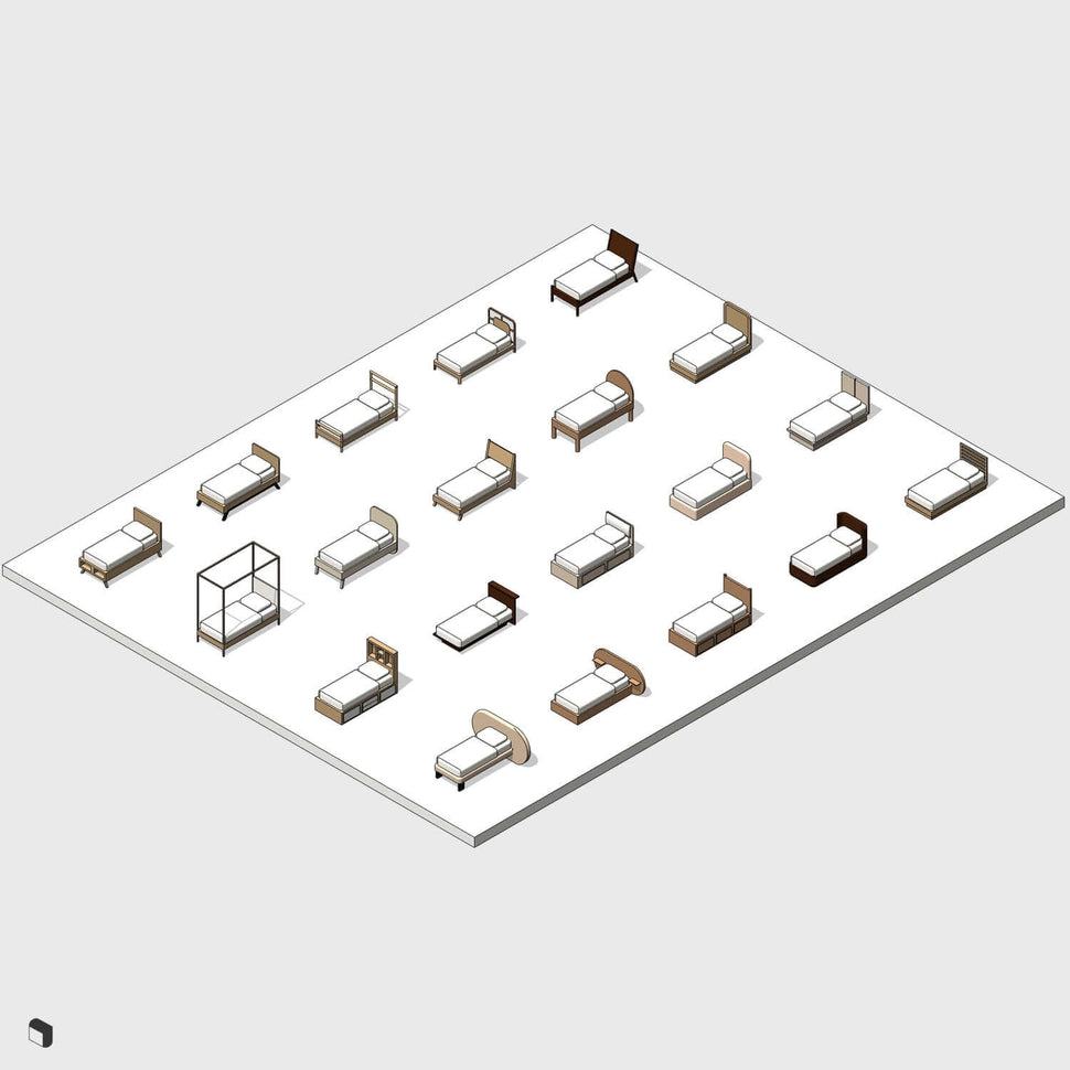 Parametric Bed Frames Revit 3D Model | BIM Asset | Toffu Co