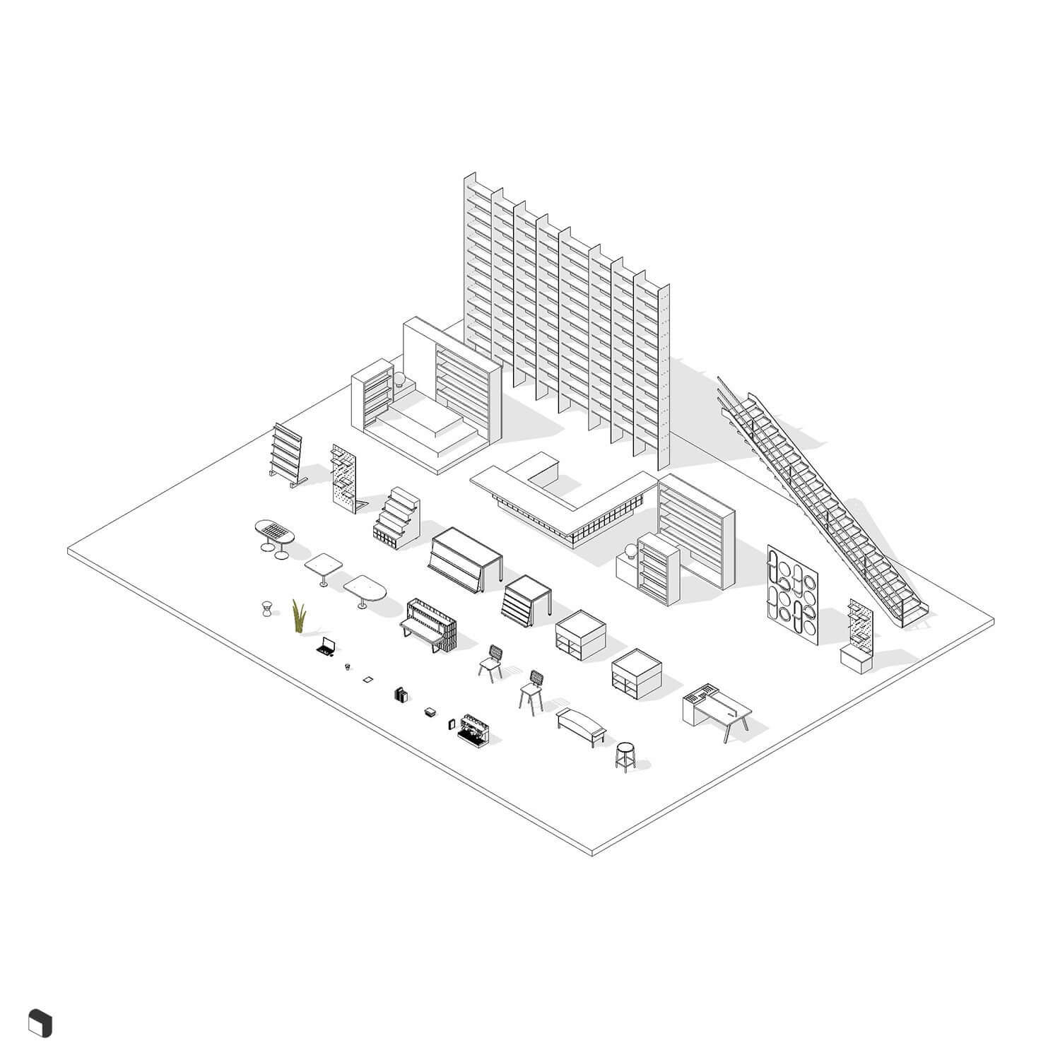 3D Model Revit Bookstore & Cafe | Toffu Co
