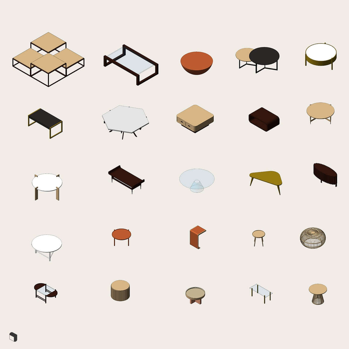 Coffee Table Set Revit 3D Model | BIM Asset | Toffu Co