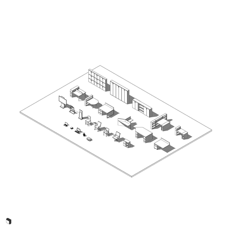 Collaborative Work Space Setups Revit 3D Model | BIM Asset | Toffu Co