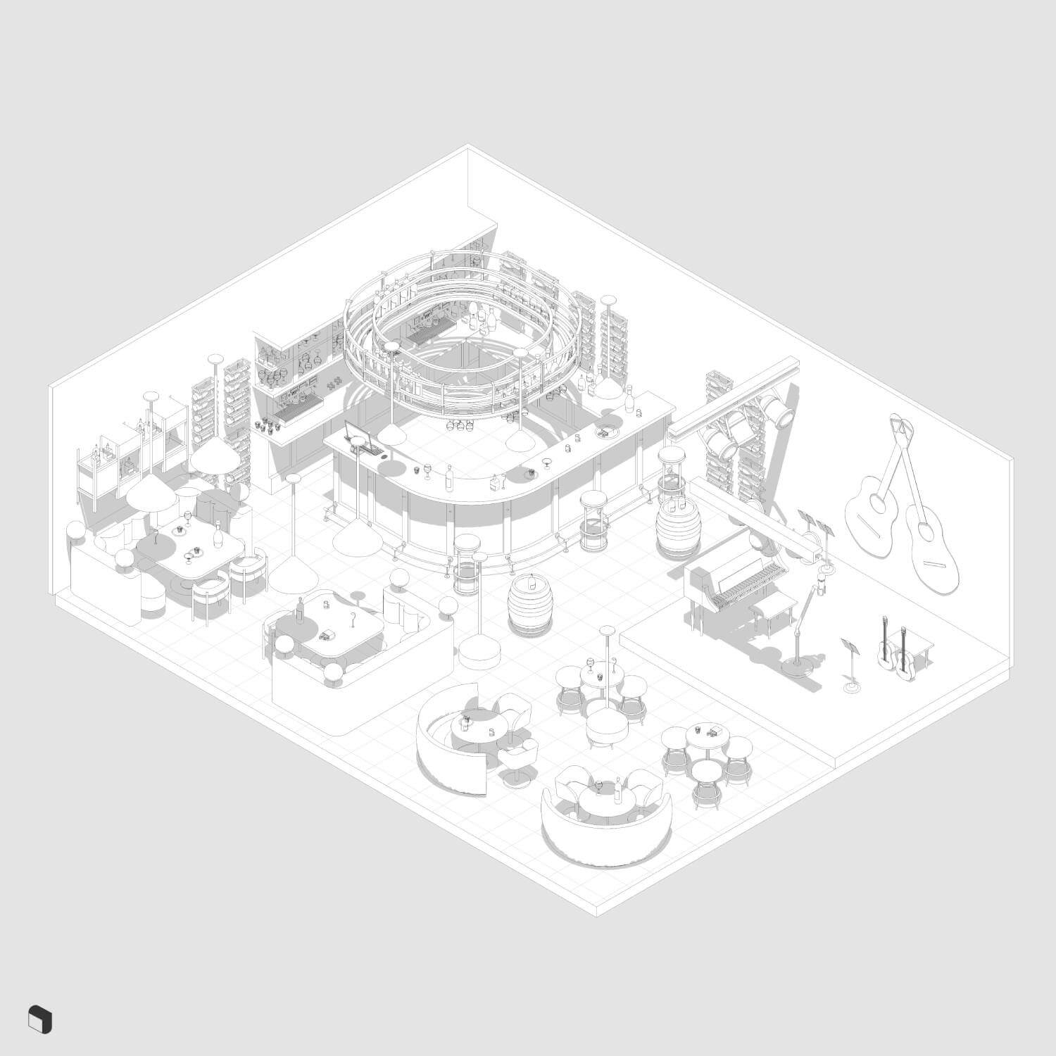 3D Model Revit Dark Pub Digital Artwork drawings | Toffu Co