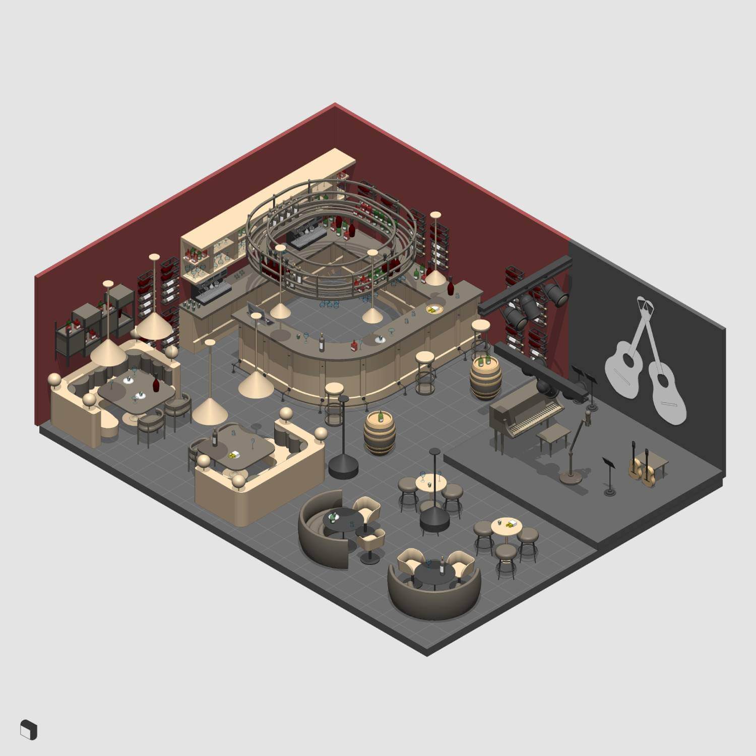3D Model Revit Dark Pub Digital Artwork drawings | Toffu Co