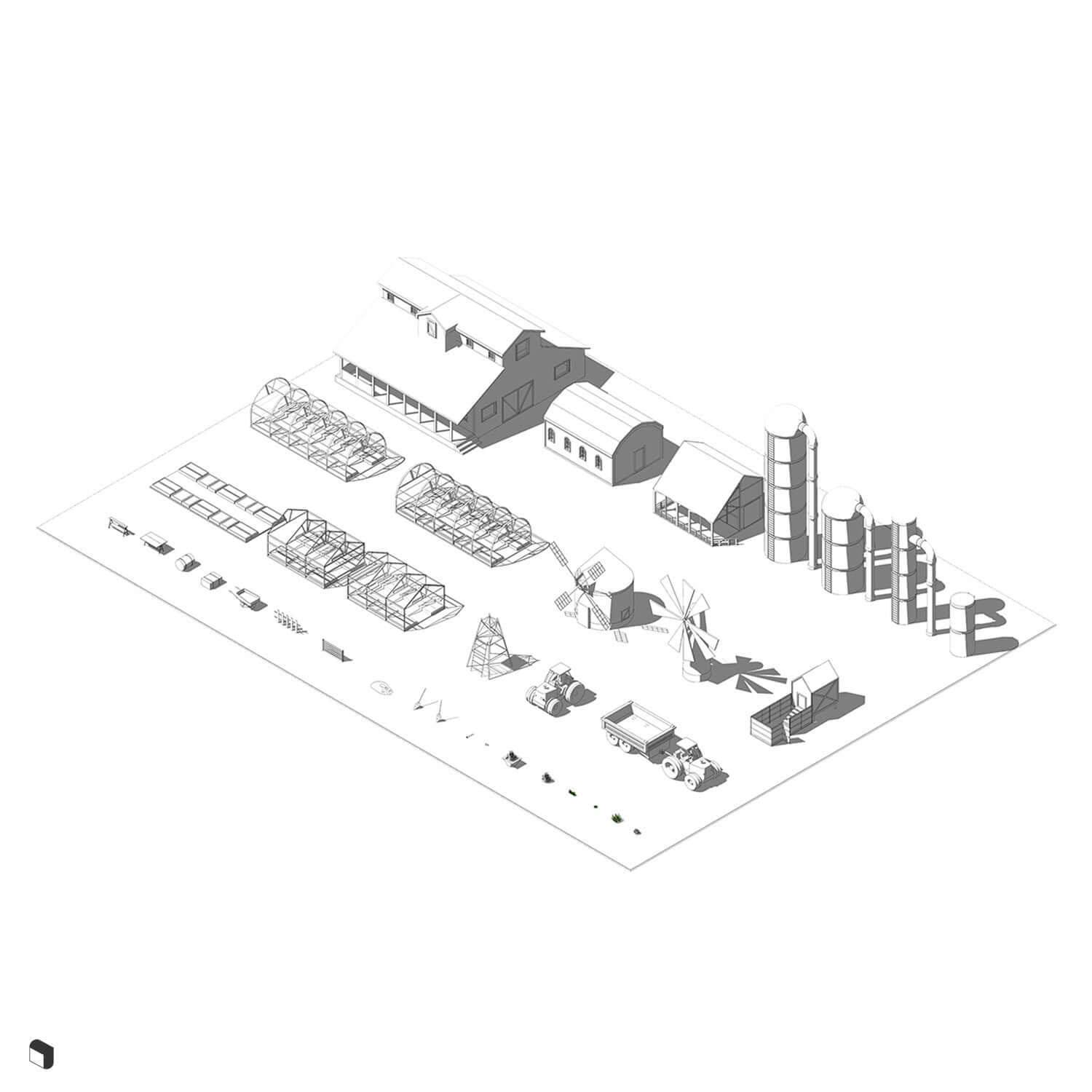 3D Model Revit Farm Digital Artwork drawings | Toffu Co