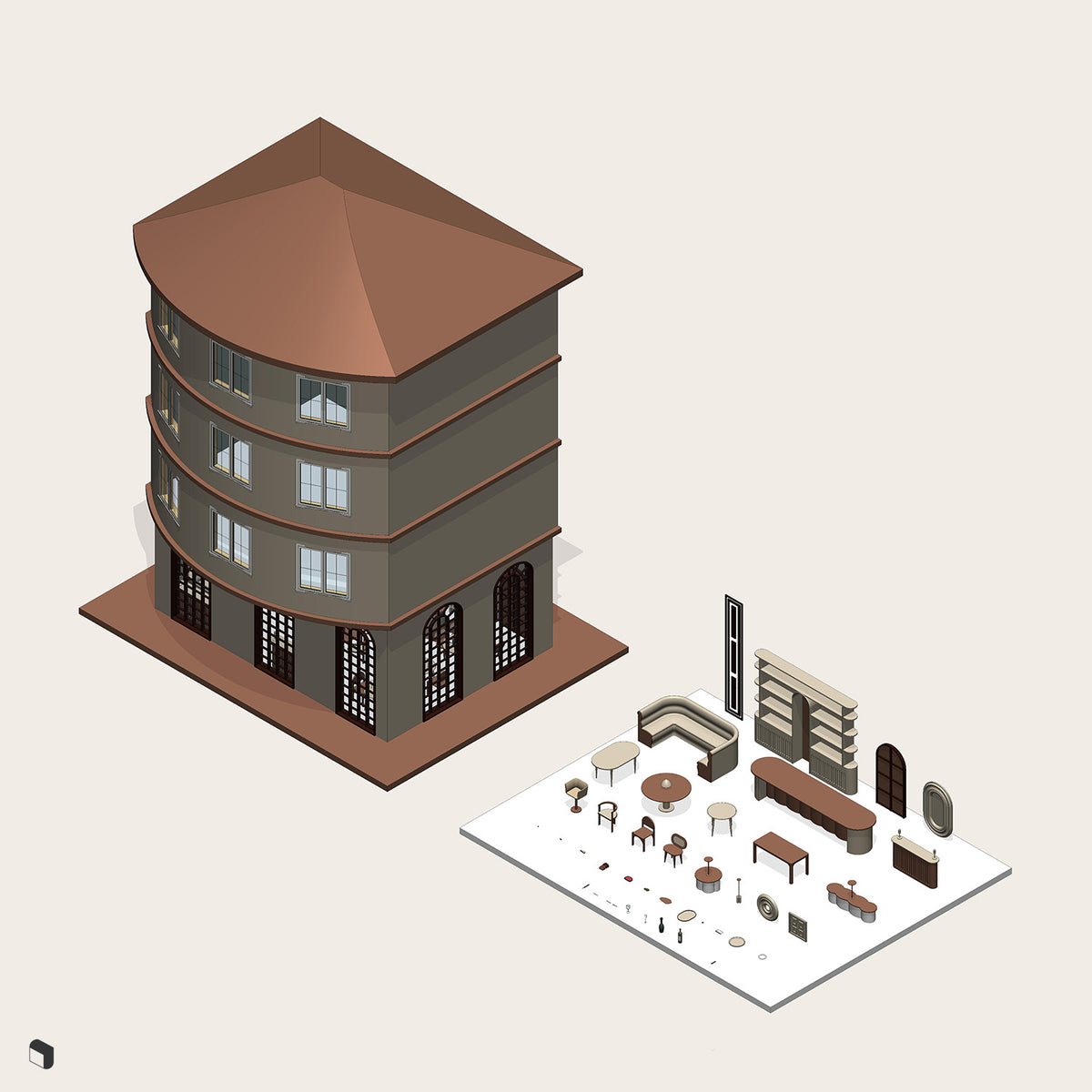 Dining Set Rvt Fine Dining Restaurant Revit 3D Model | BIM Asset | Toffu Co