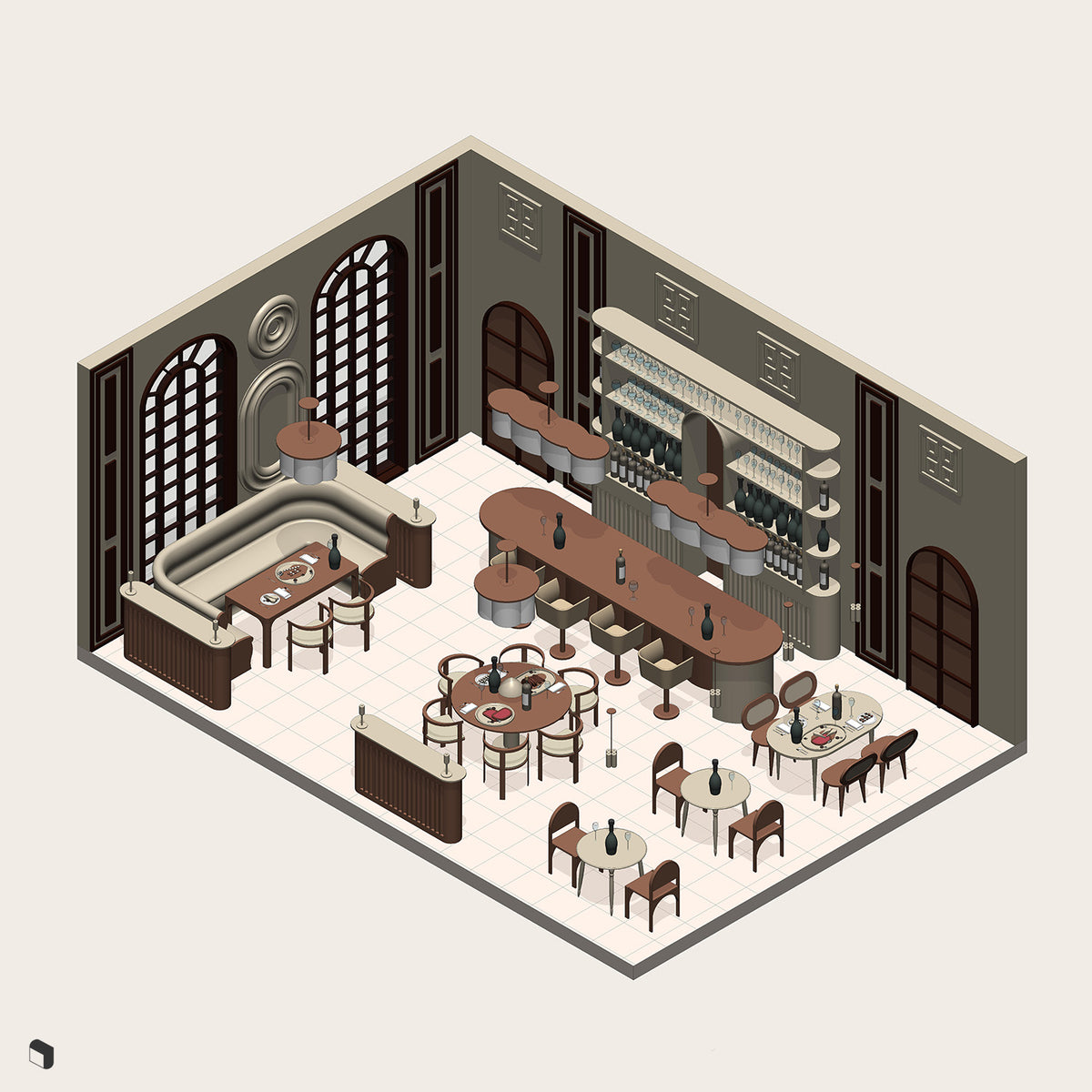 Fine Dining Restaurant Revit 3D Model | BIM Asset | Toffu Co