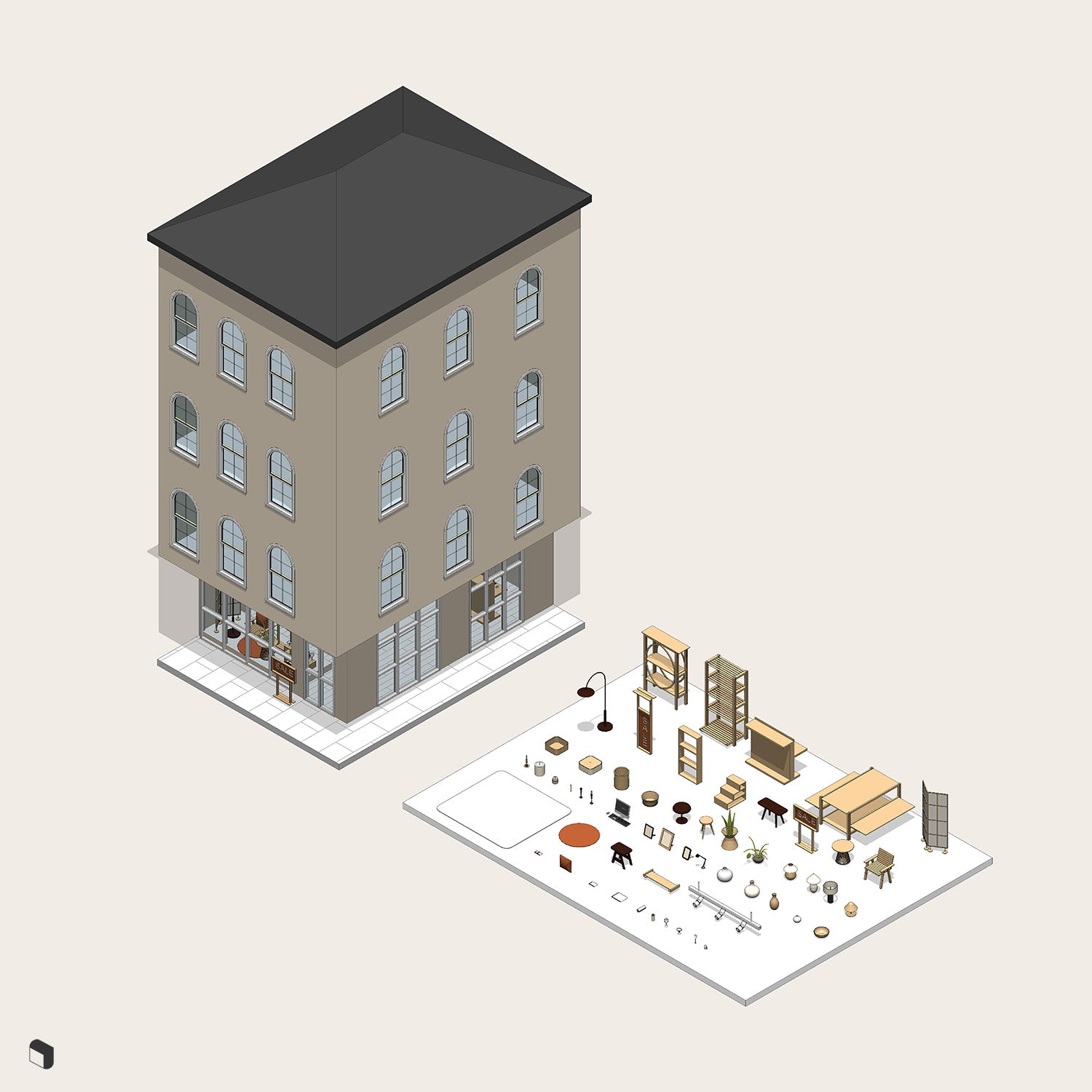 3D Model Revit Home Store PNG - Toffu Co