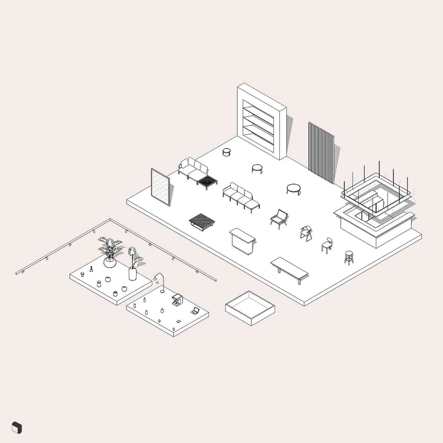 3D Model Revit Hotel Lobby Digital Artwork drawings | Toffu Co