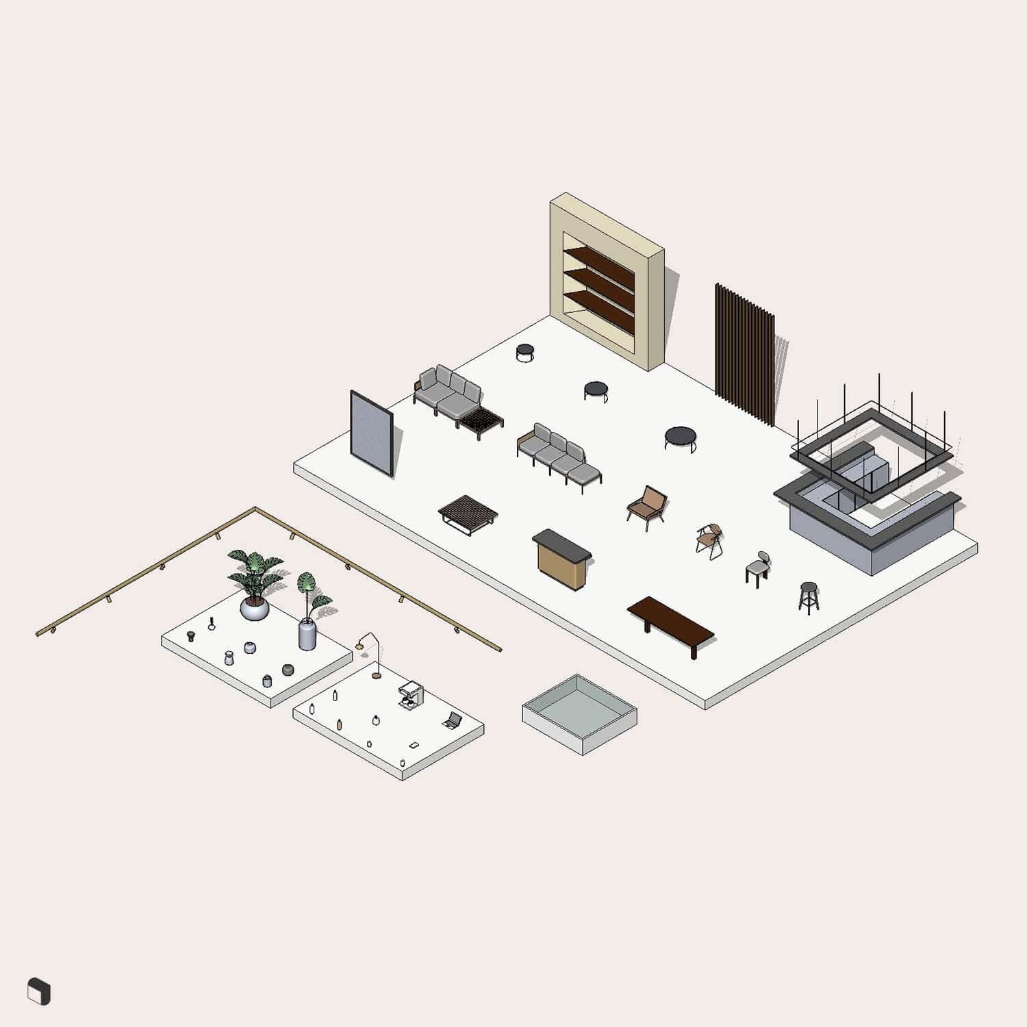 3D Model Revit Hotel Lobby Digital Artwork drawings | Toffu Co