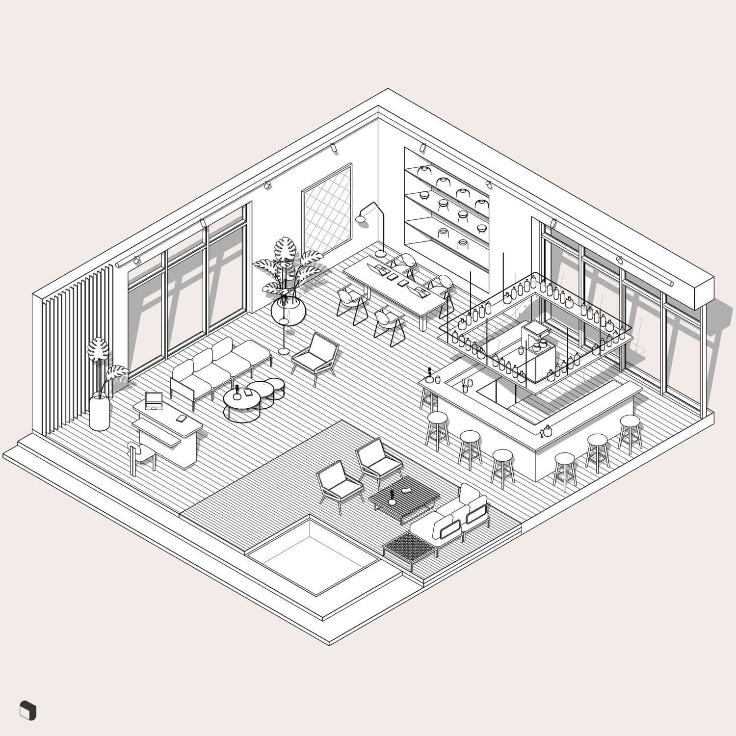 3D Model Revit Hotel Lobby Digital Artwork drawings | Toffu Co