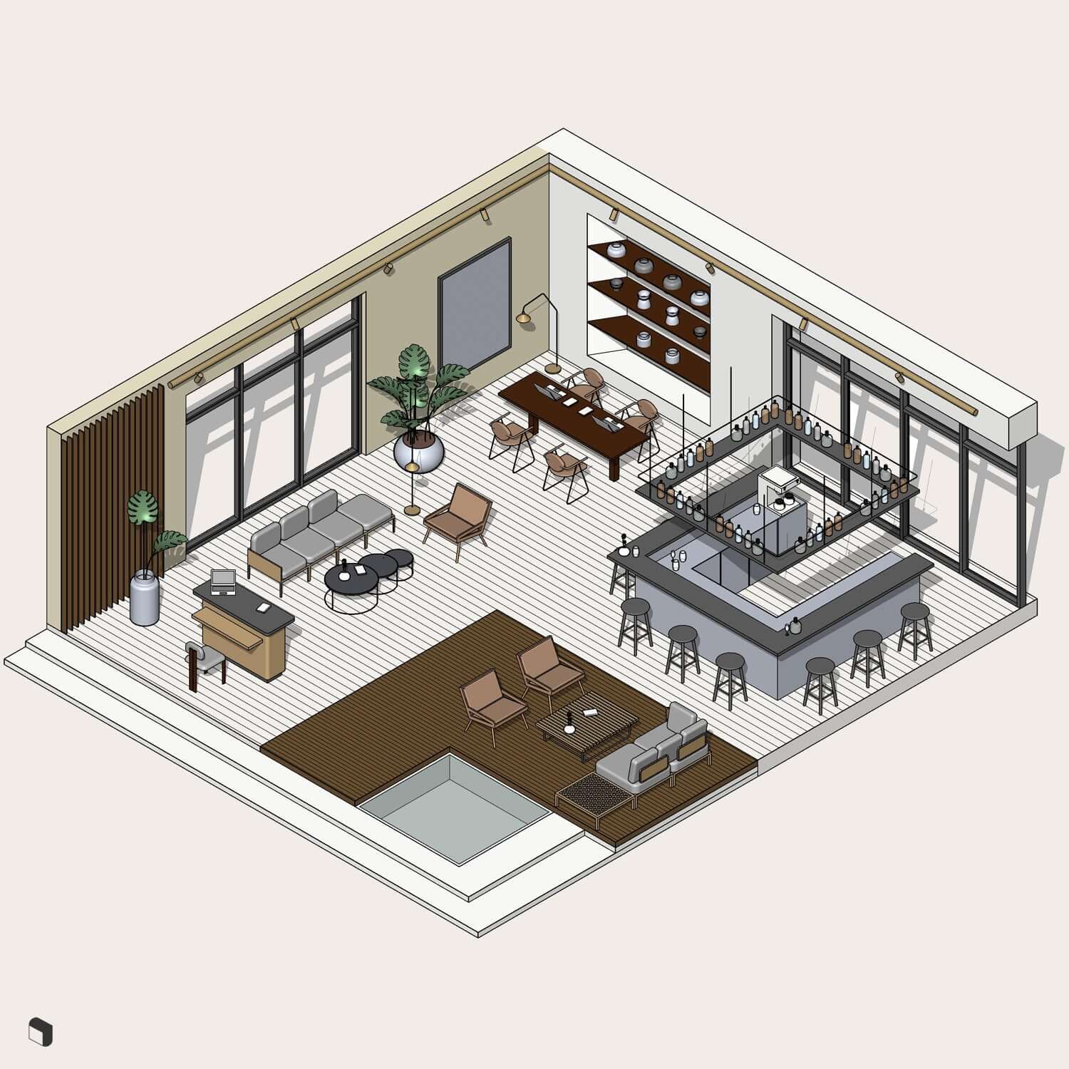3D Model Revit Hotel Lobby Digital Artwork drawings | Toffu Co