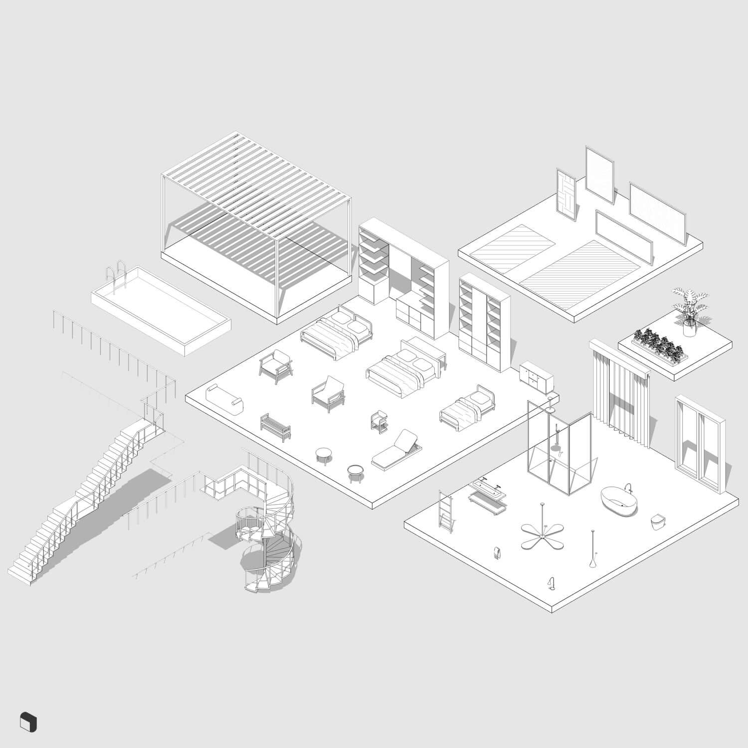 3D Model Revit Hotel Suits and Rooms Digital Artwork drawings | Toffu Co