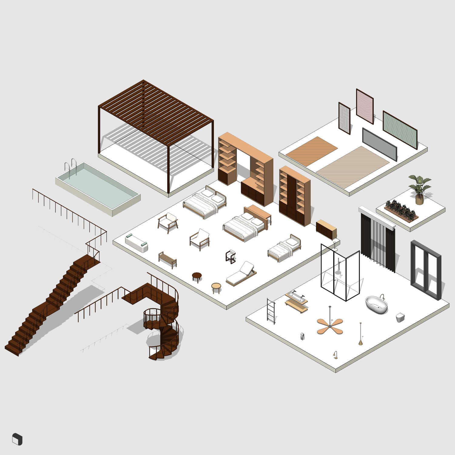 3D Model Revit Hotel Suits and Rooms Digital Artwork drawings | Toffu Co