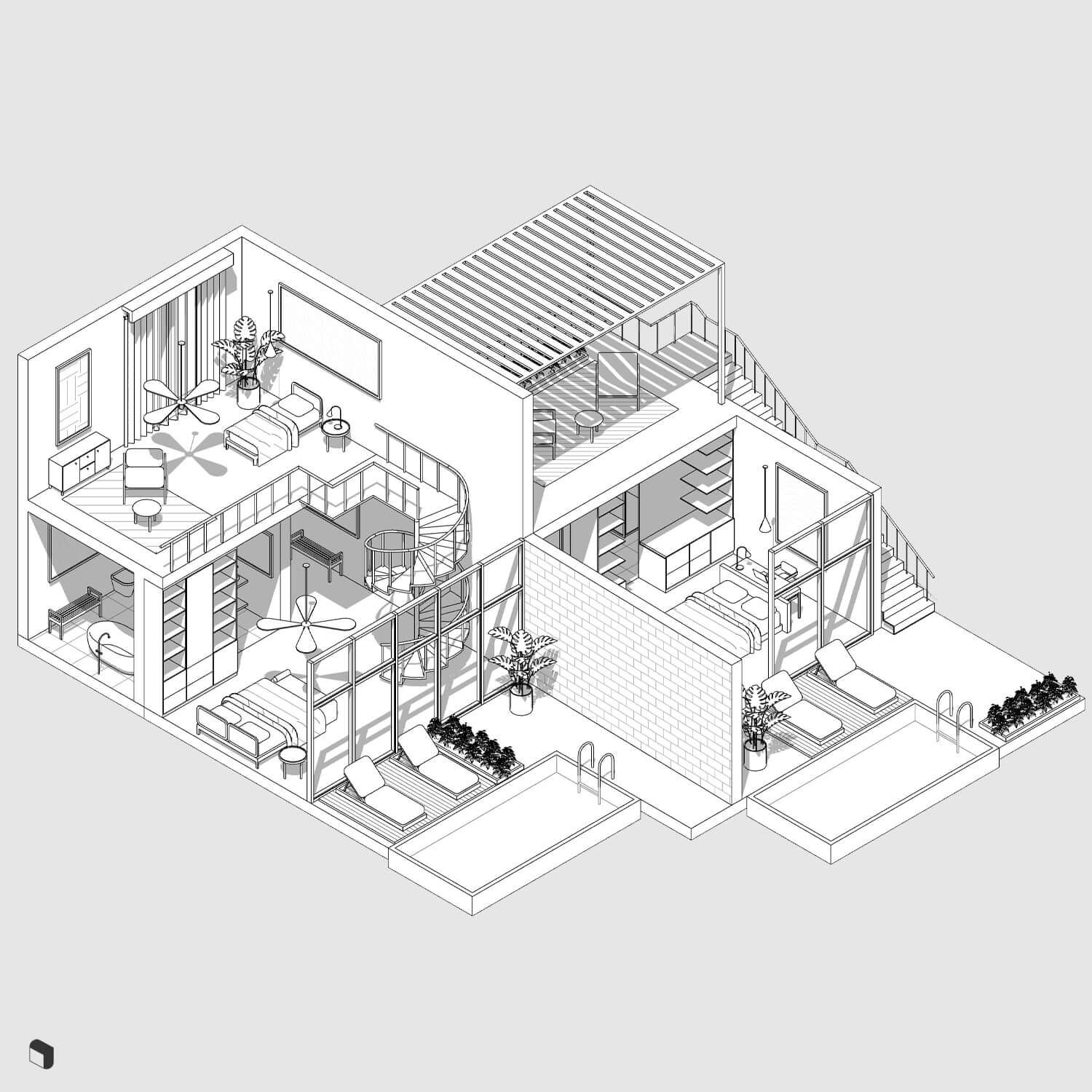3D Model Revit Hotel Suits and Rooms Digital Artwork drawings | Toffu Co
