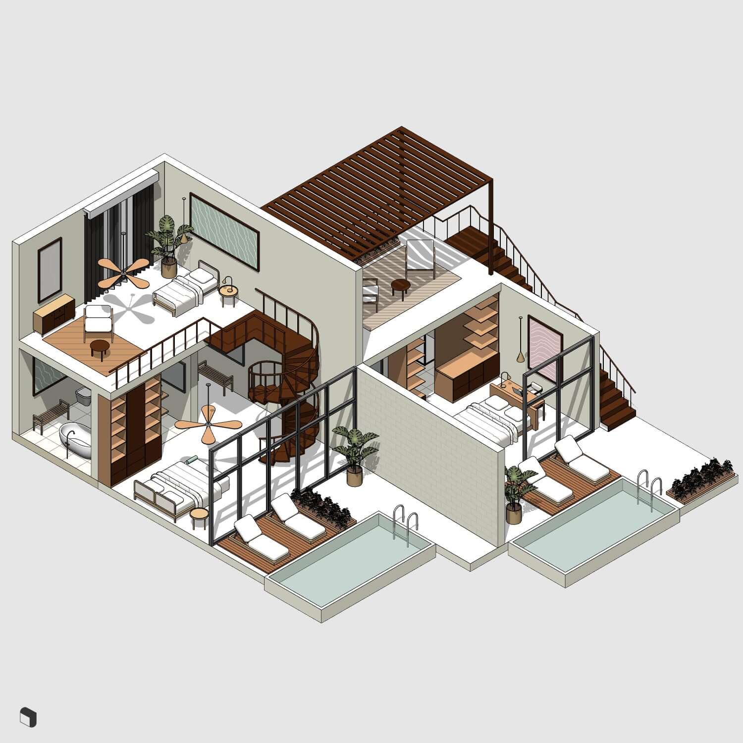 3D Model Revit Hotel Suits and Rooms Digital Artwork drawings | Toffu Co
