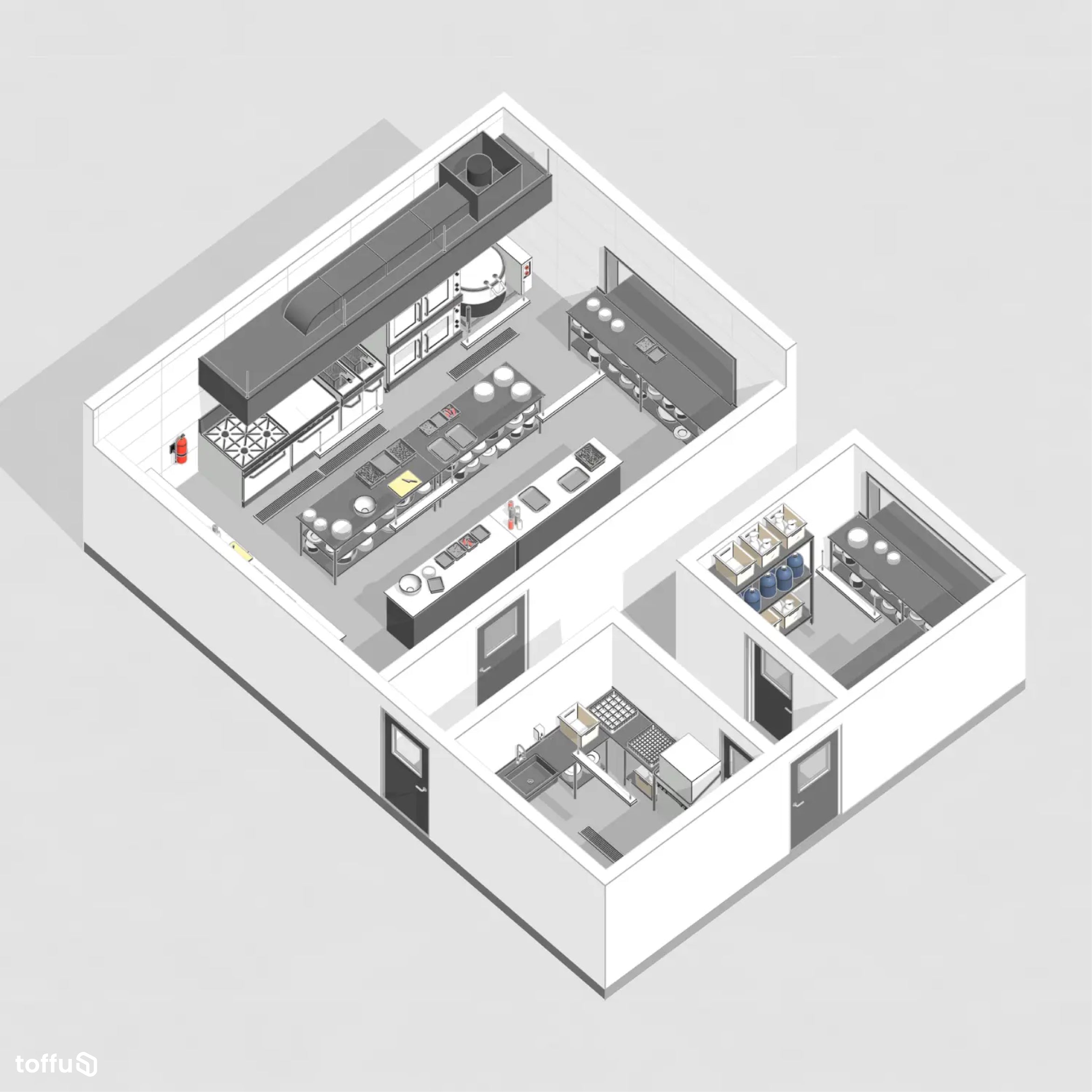 Industrial Kitchen 2 Revit 3D Model | BIM Asset | Toffu Co