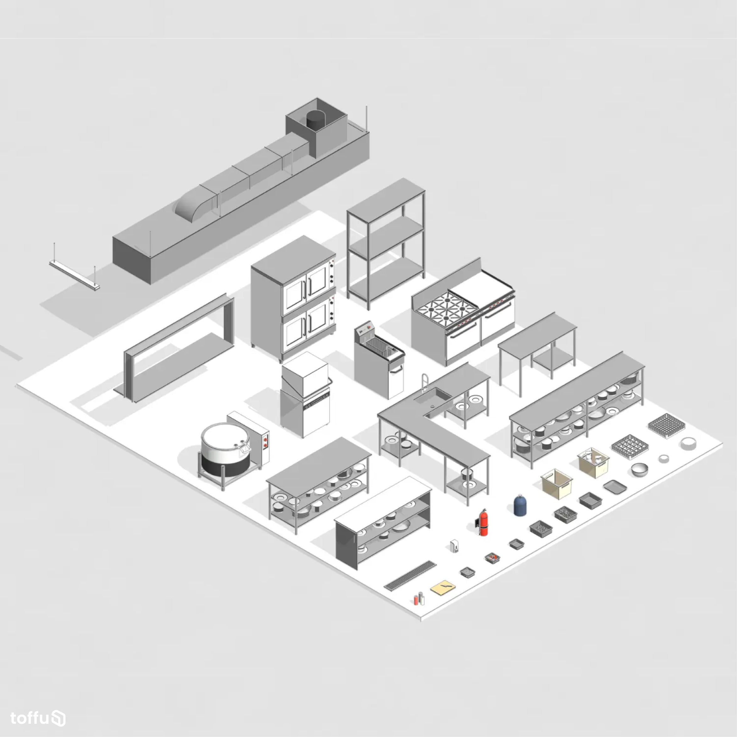 Industrial Kitchen 2 Revit 3D Model | BIM Asset | Toffu Co