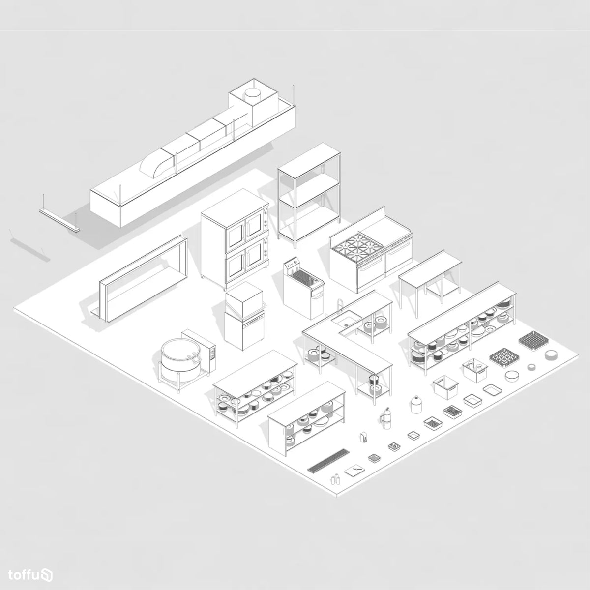 Industrial Kitchen 2 Revit 3D Model | BIM Asset | Toffu Co