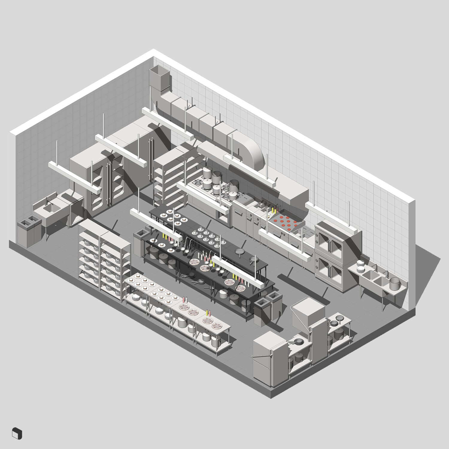 Industrial Kitchen Revit 3D Model | BIM Asset | Toffu Co