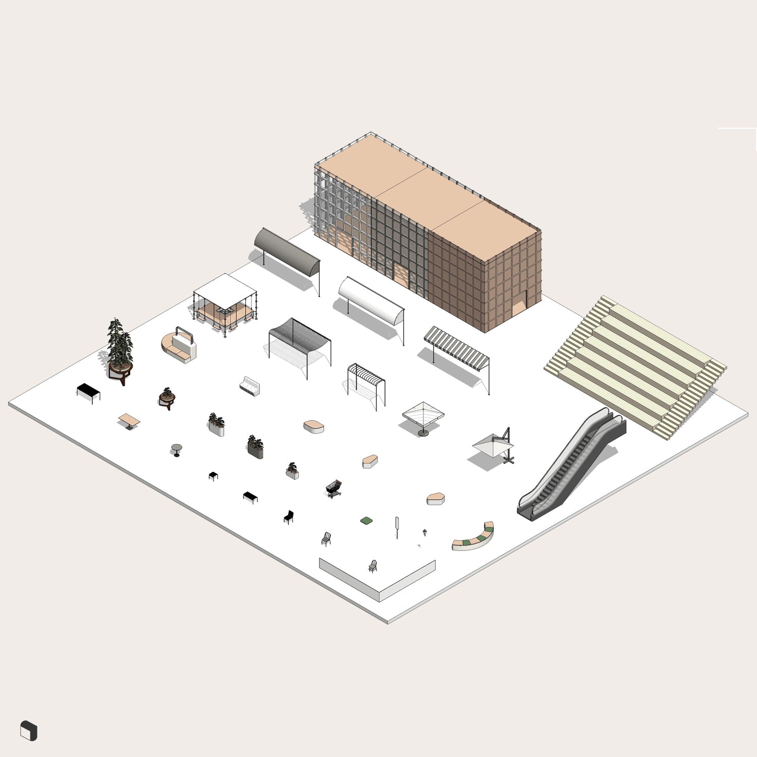 3D Model Revit Mall Public Area PNG - Toffu Co