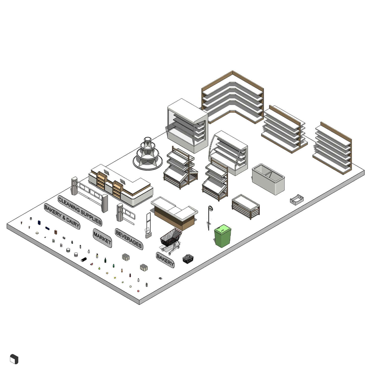 3D Model Revit Market 3D Modeling Software drawings | Toffu Co