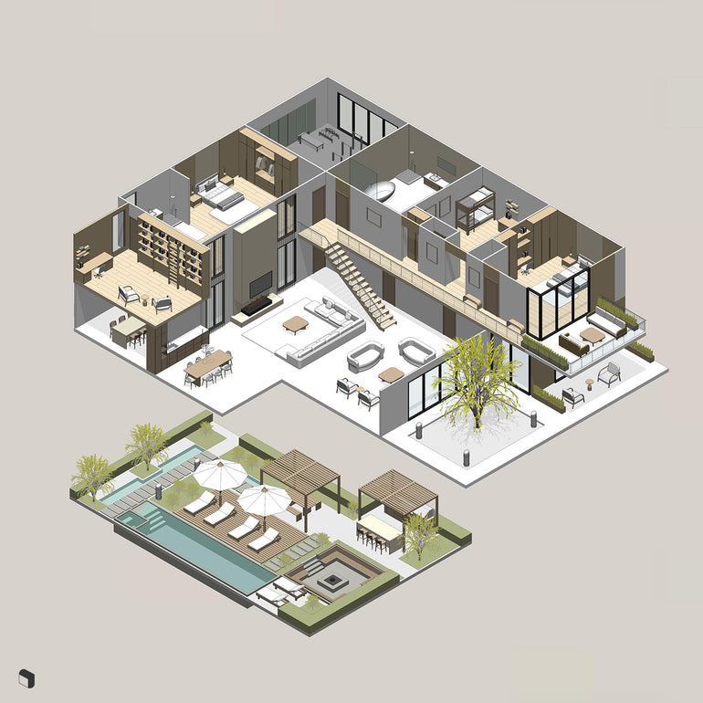 Modern Villa Revit 3D Model | BIM Asset | Toffu Co