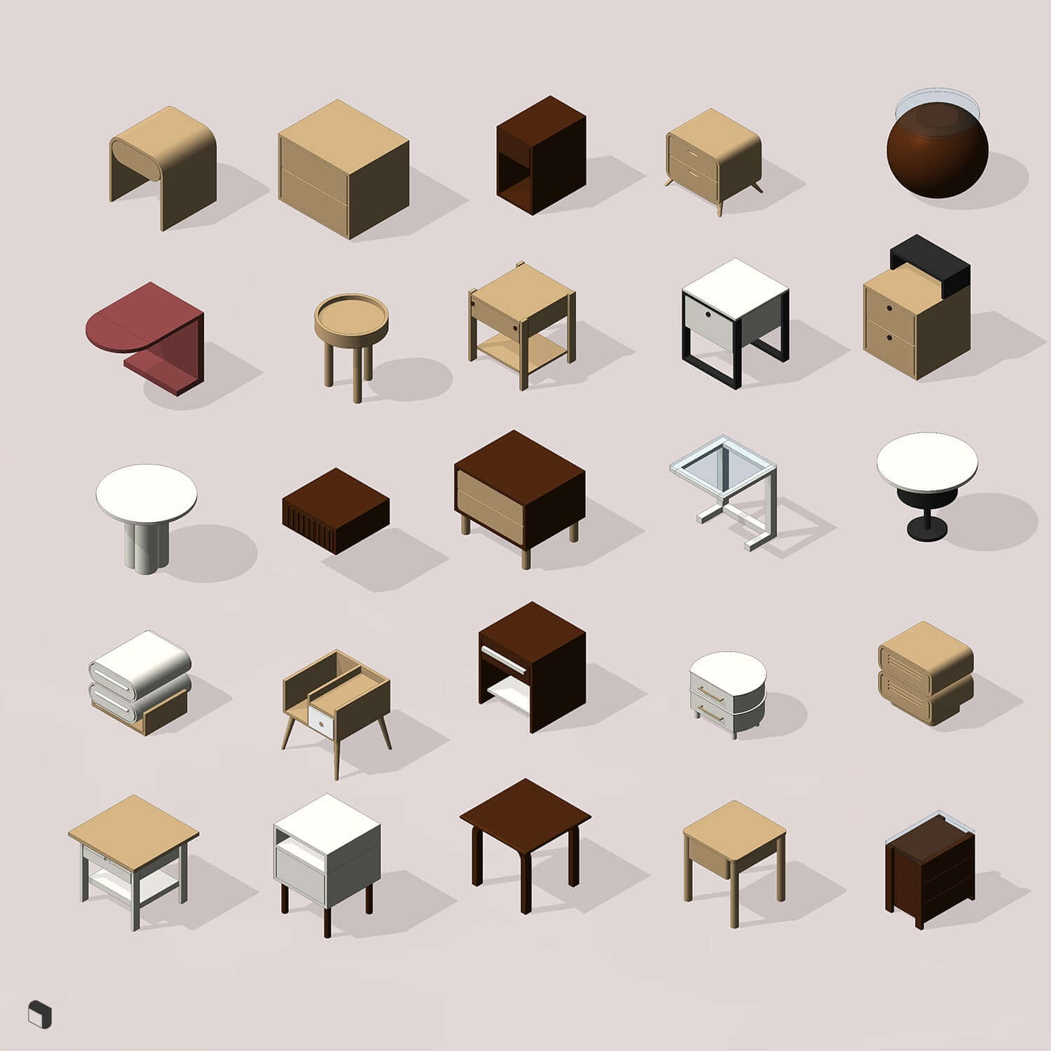 3D Model Revit Parametric Nightstands Digital Artwork drawings | Toffu Co