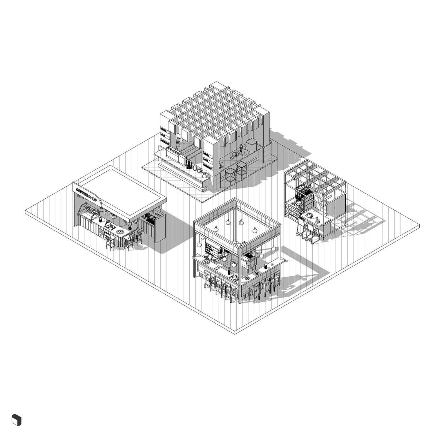 3D Model Revit Passage Coffee Kiosks Digital Artwork drawings | Toffu Co