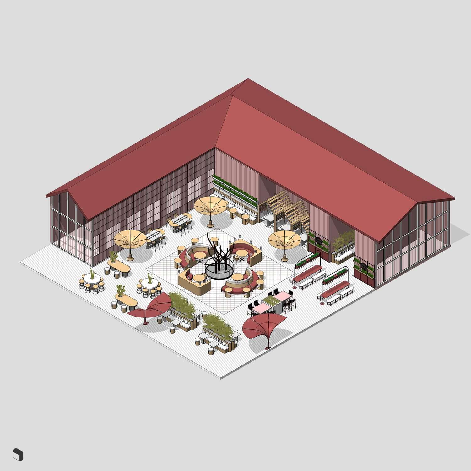 3D Model Revit Passage Food Court Digital Artwork drawings | Toffu Co