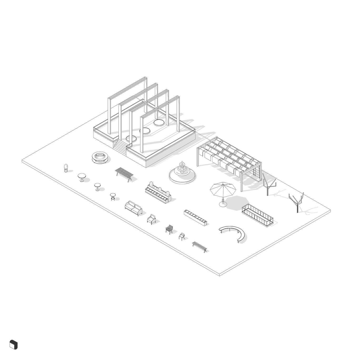 3D Model Revit Passage Social Zone Digital Artwork drawings | Toffu Co