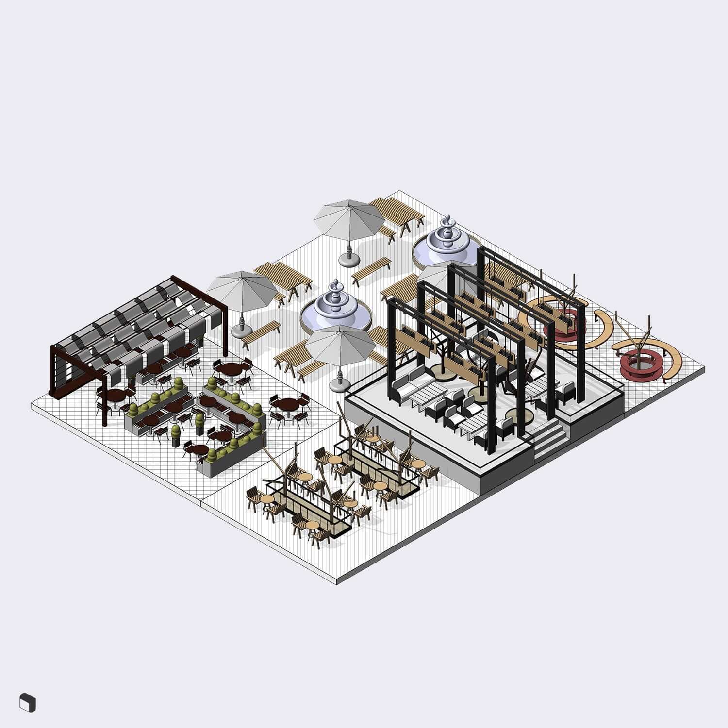 3D Model Revit Passage Social Zone Digital Artwork drawings | Toffu Co