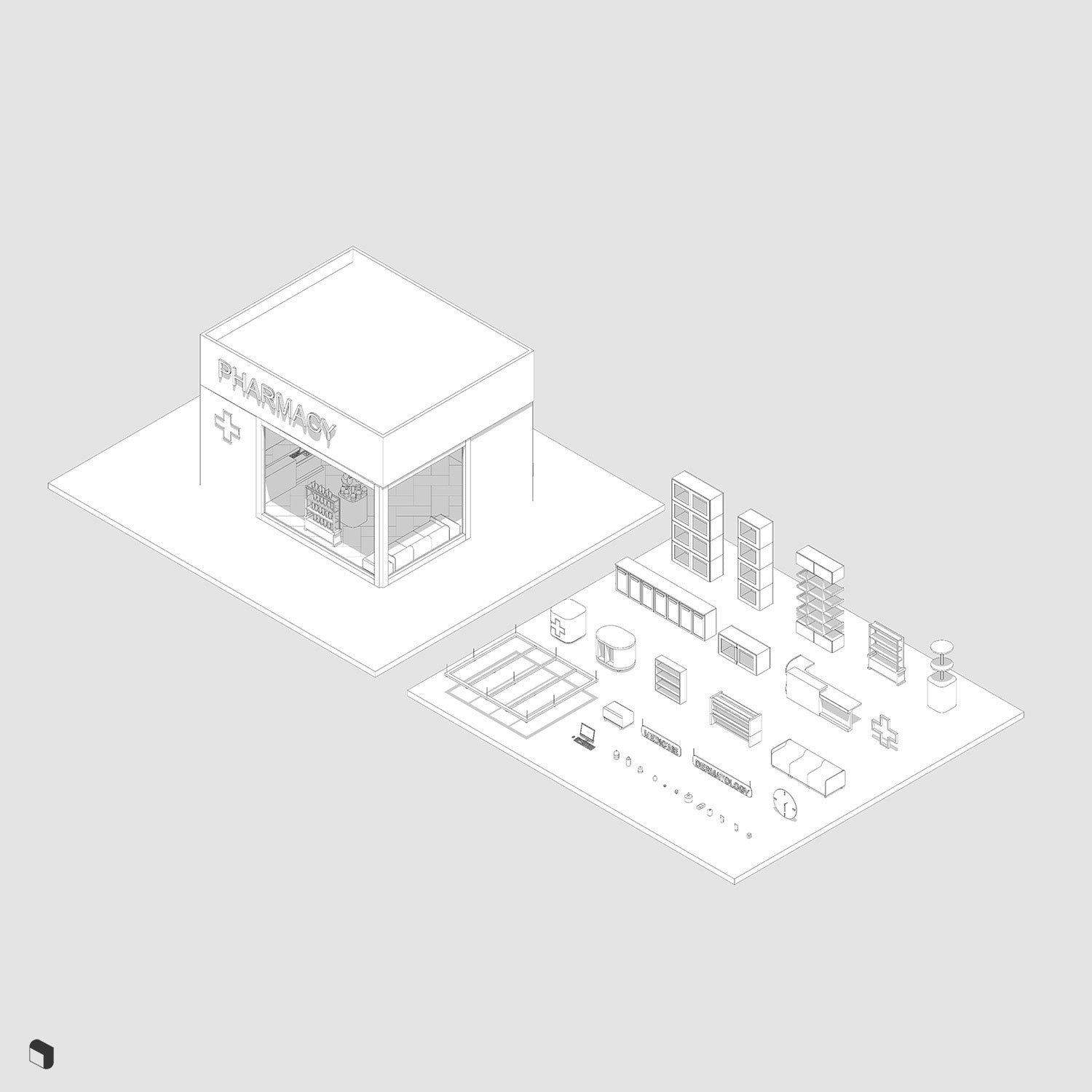 Pharmacy Revit 3D Model | BIM Asset | Toffu Co