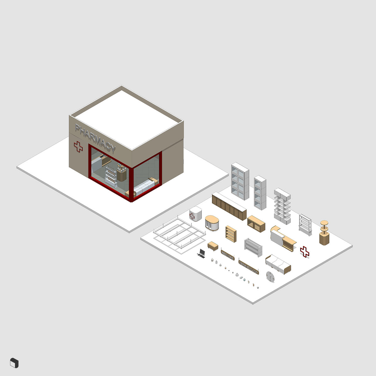 Pharmacy Revit 3D Model | BIM Asset | Toffu Co