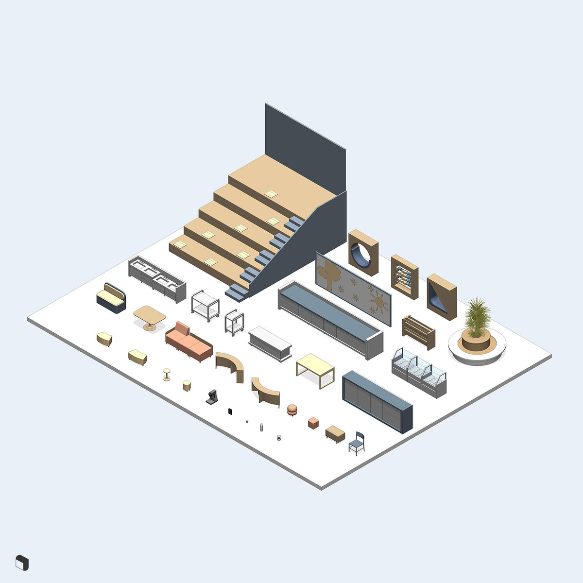 Primary School Canteen & Rest Area Revit 3D Model | BIM Asset | Toffu Co