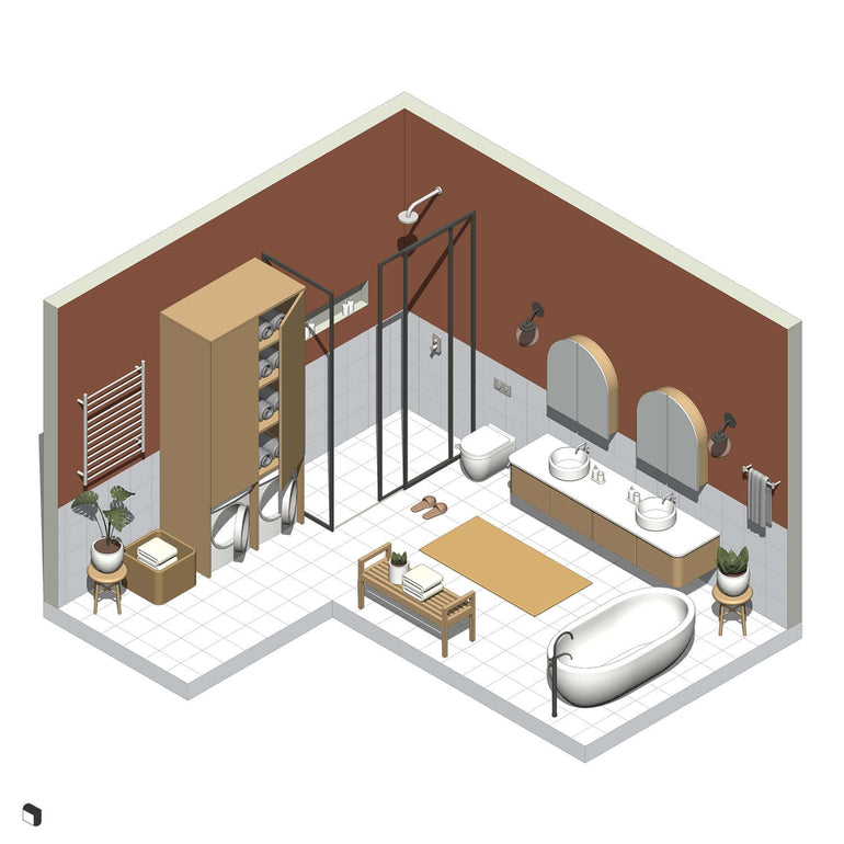 3D Model Revit Scandinavian Bedroom & Bathroom | Toffu Co