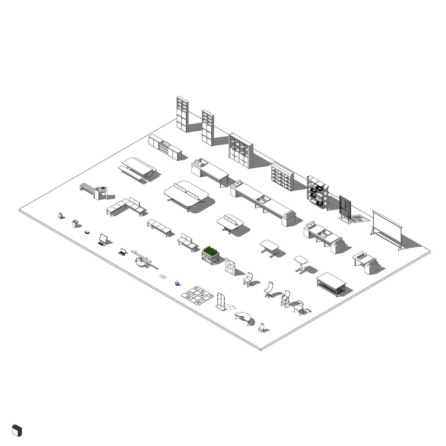 3D Model Revit School Furniture Digital Artwork drawings | Toffu Co