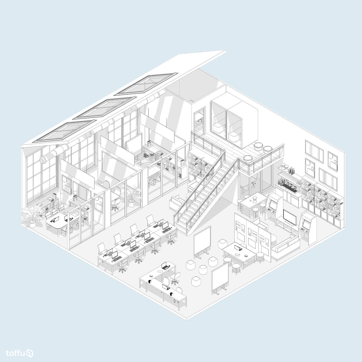 Startup Office Revit 3D Model | BIM Asset | Toffu Co