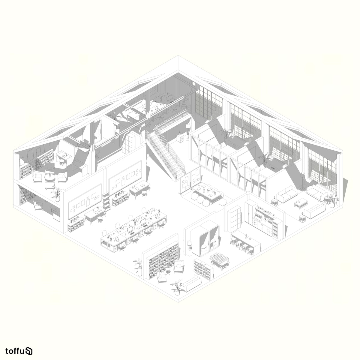 Startup Office 2 Revit 3D Model | BIM Asset | Toffu Co