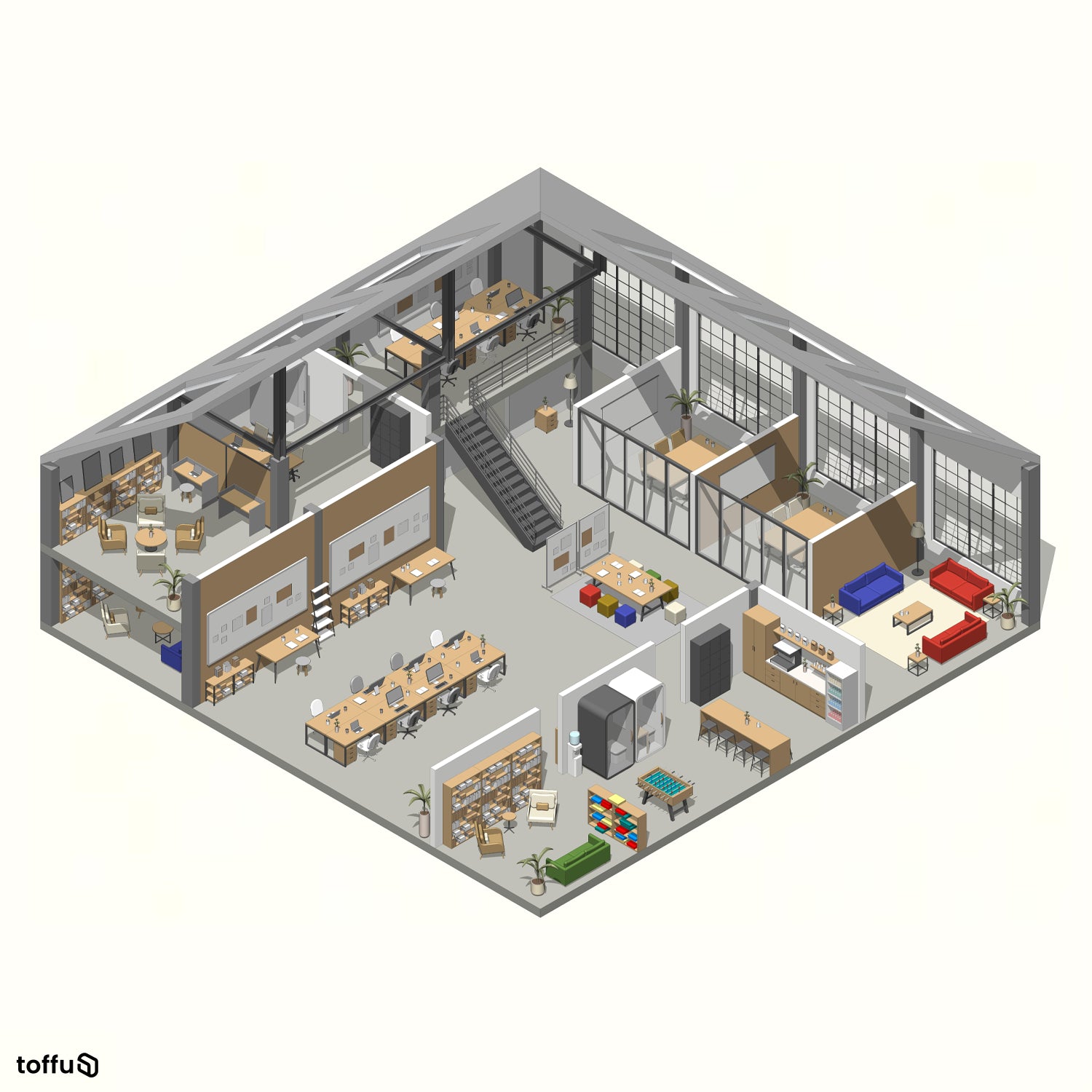 Startup Office 2 Revit 3D Model | BIM Asset | Toffu Co
