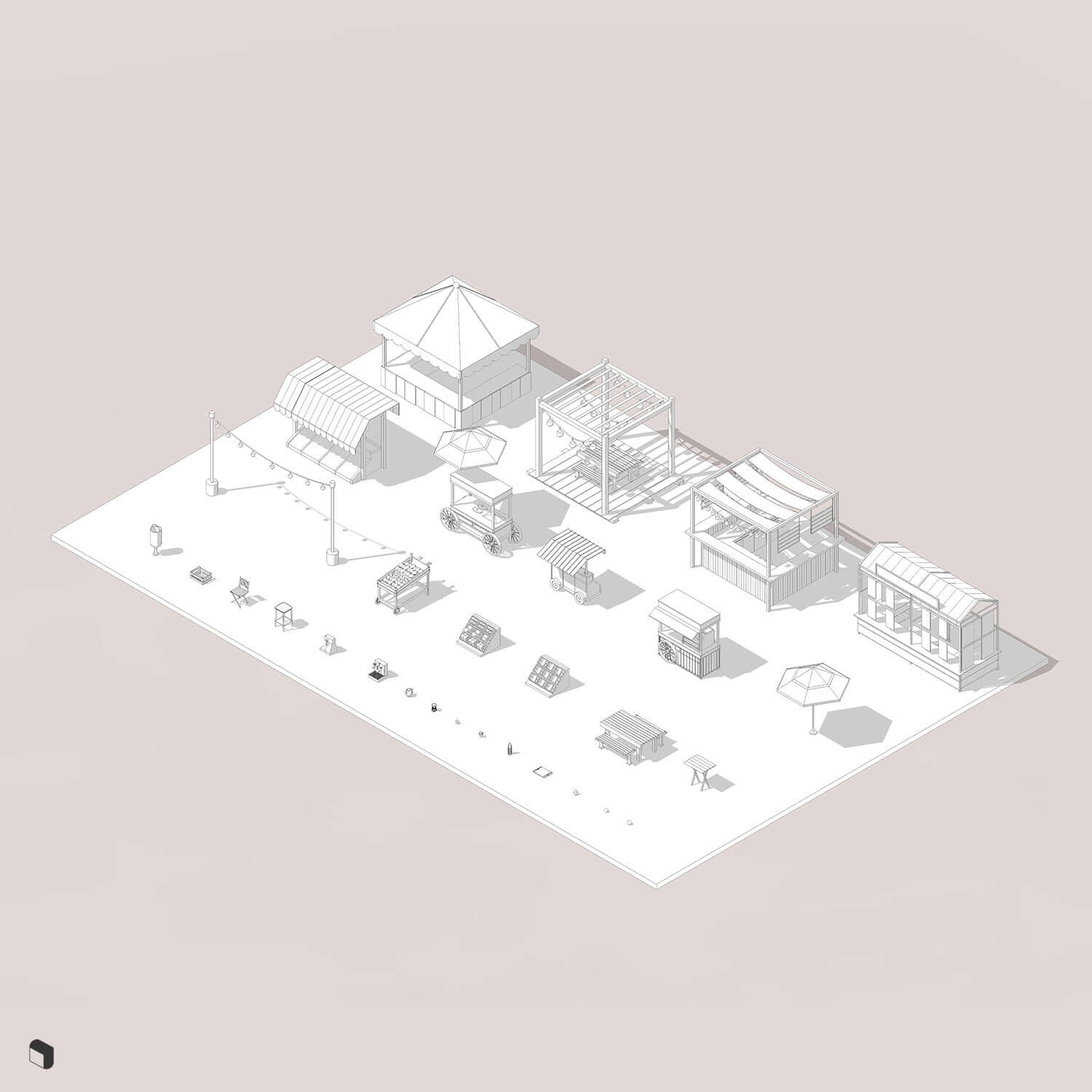 3D Model Revit Street Food Market Digital Artwork drawings | Toffu Co
