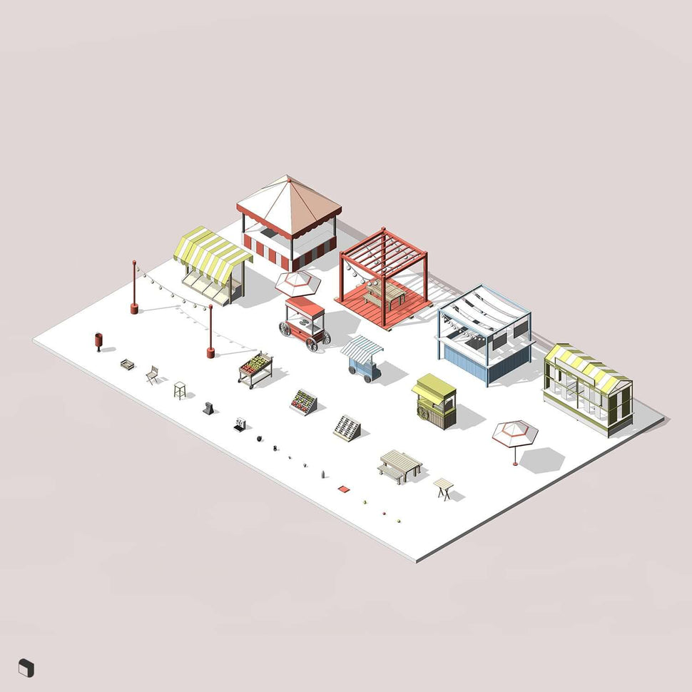 Street Food Market Revit 3D Model | BIM Asset | Toffu Co