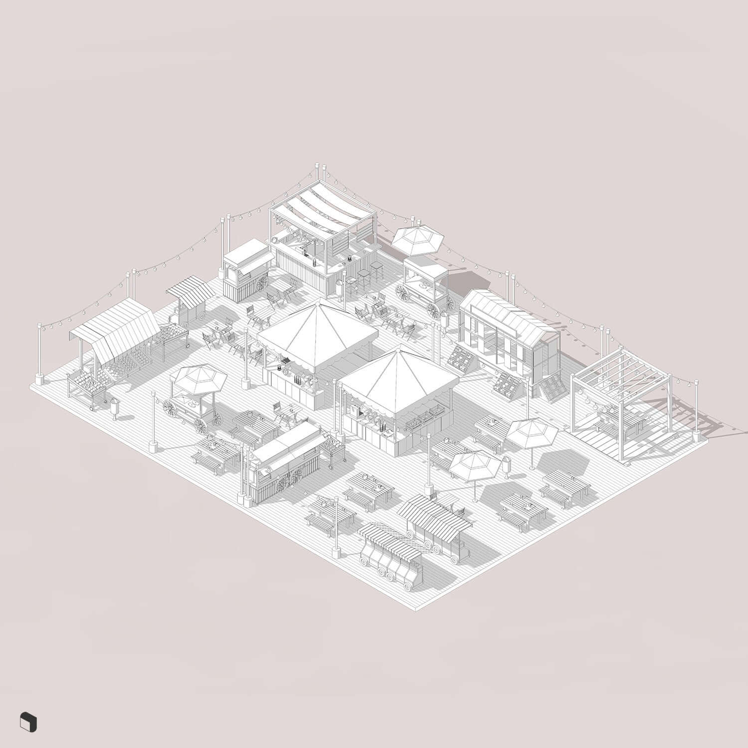 3D Model Revit Street Food Market Digital Artwork drawings | Toffu Co