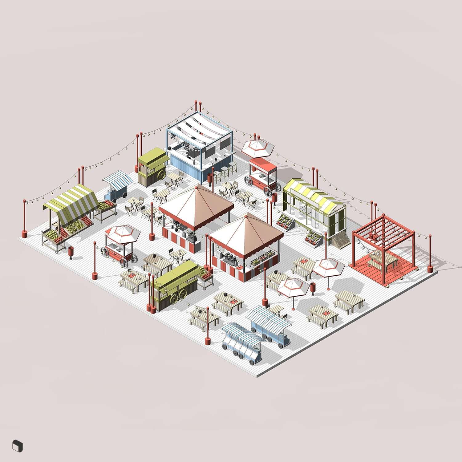 3D Model Revit Street Food Market Digital Artwork drawings | Toffu Co