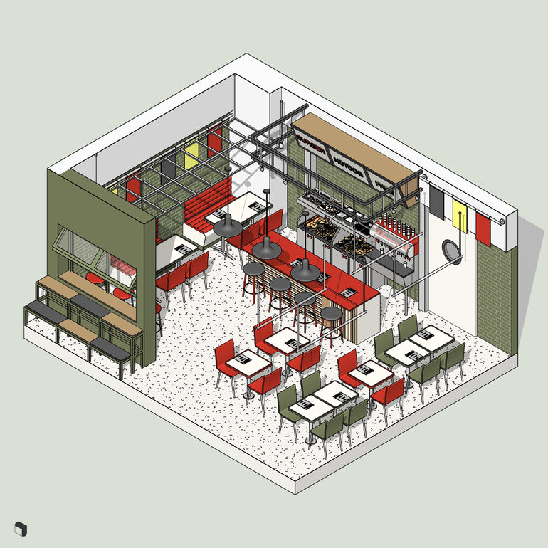 Street Food Restaurant Revit 3D Model | BIM Asset | Toffu Co