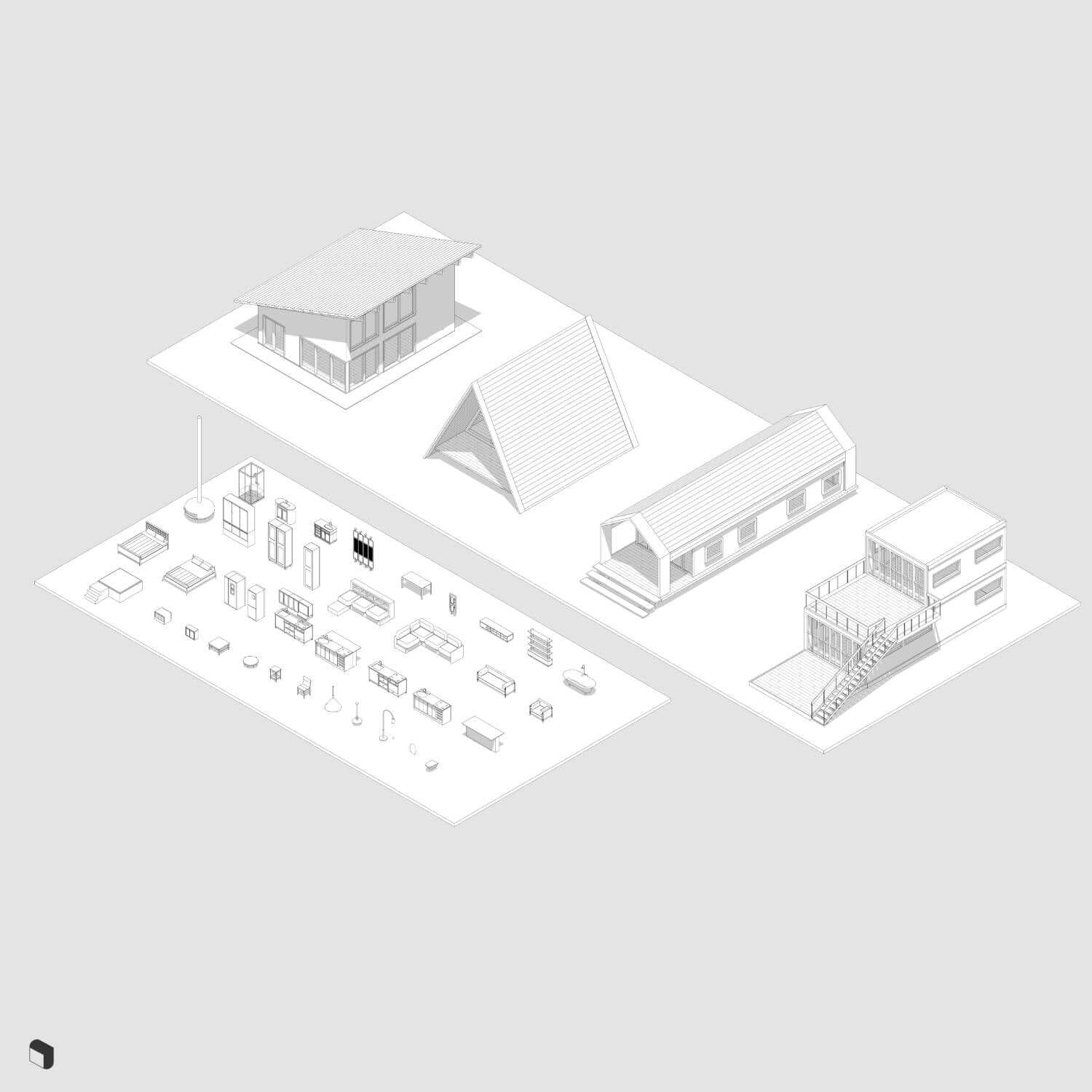 3D Model Revit Tiny House Digital Artwork drawings | Toffu Co