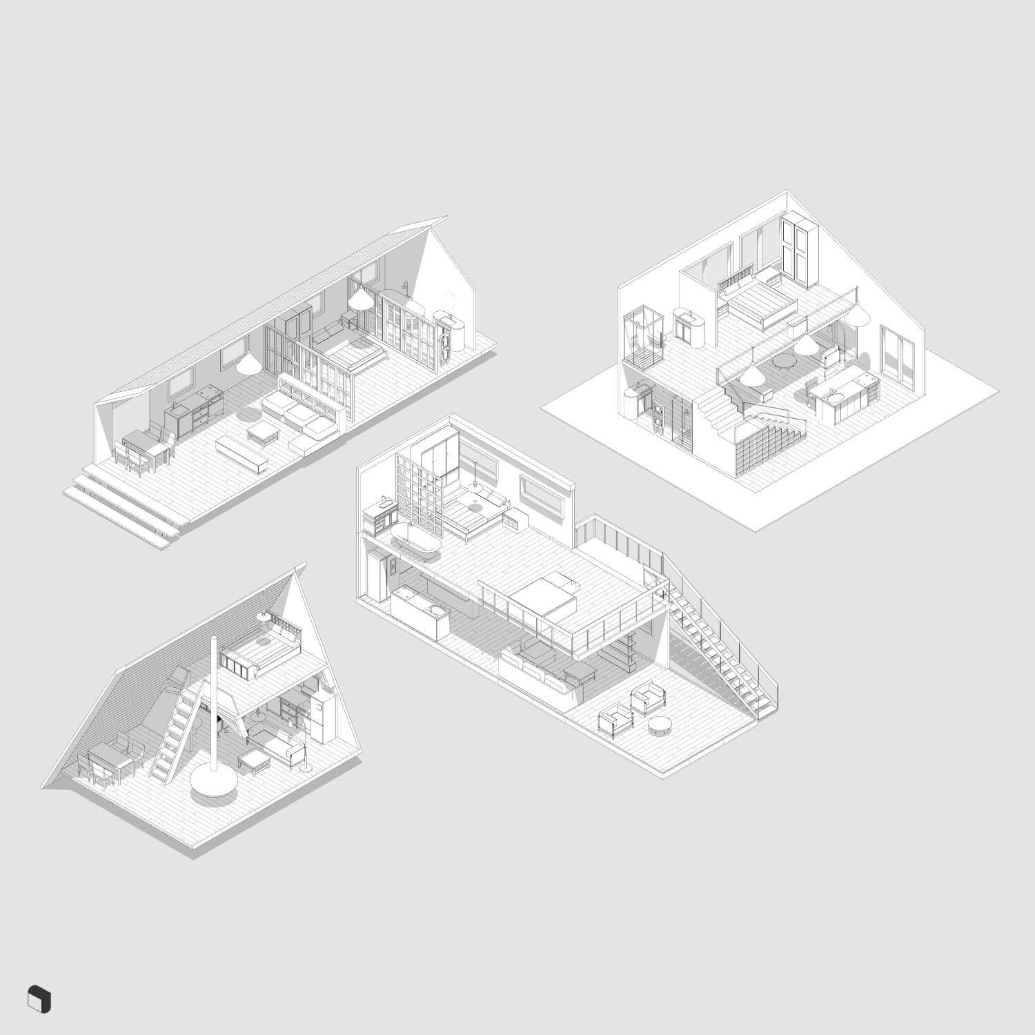 3D Model Revit Tiny House Digital Artwork drawings | Toffu Co