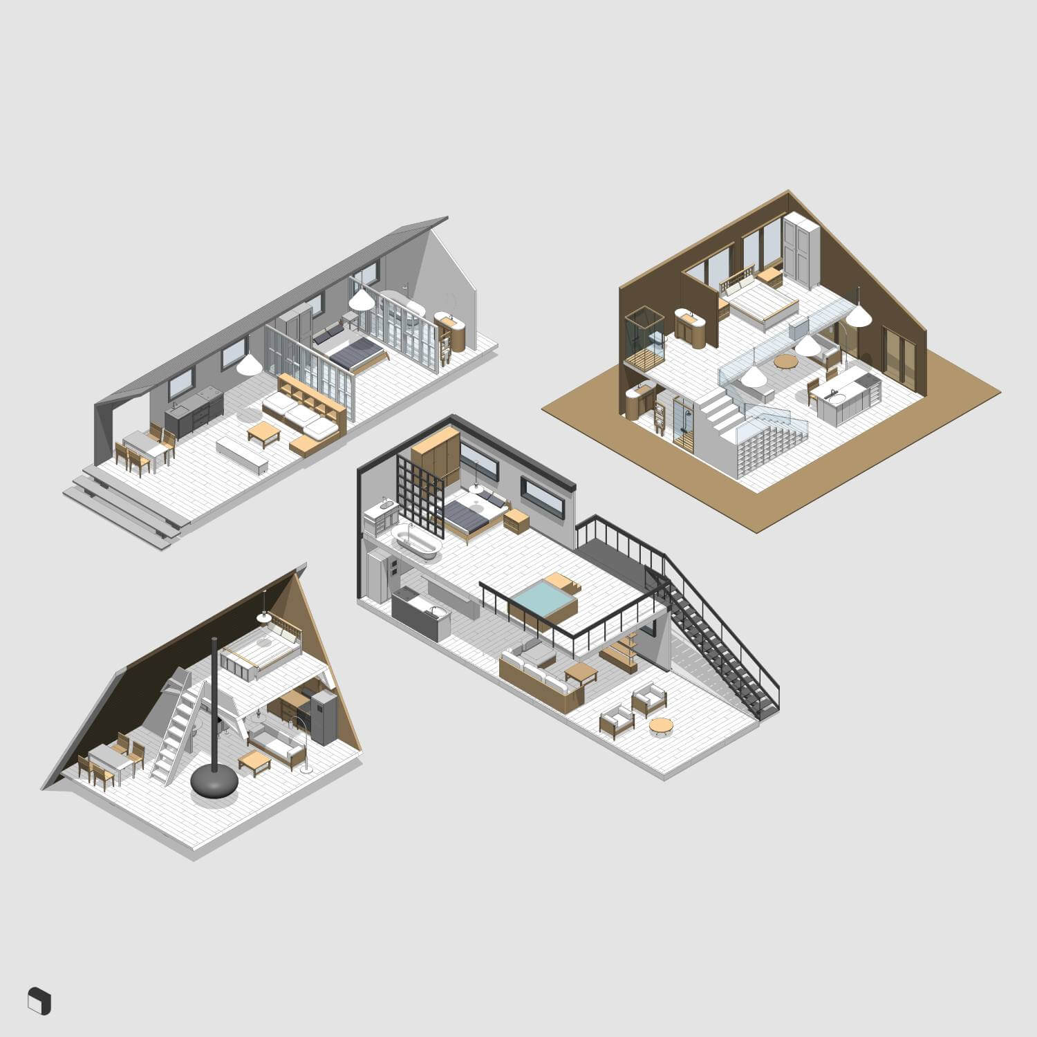 3D Model Revit Tiny House Digital Artwork drawings | Toffu Co