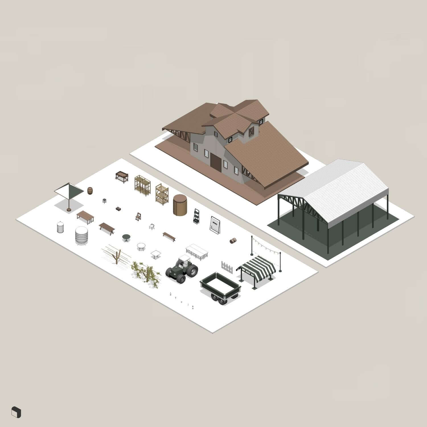 3D Model Revit Winery Digital Artwork drawings | Toffu Co